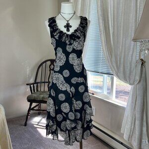 Vintage Cottage Core Ruffle Midi Dress